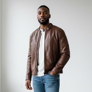 Zara Vegan Leather Brown Men’s Moto street Jacket XL